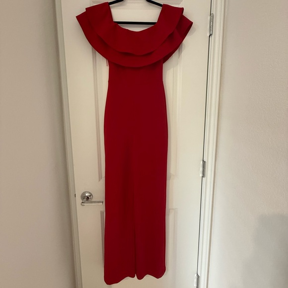 Red Ruffle Off-Shoulder Romper - Picture 2 of 2